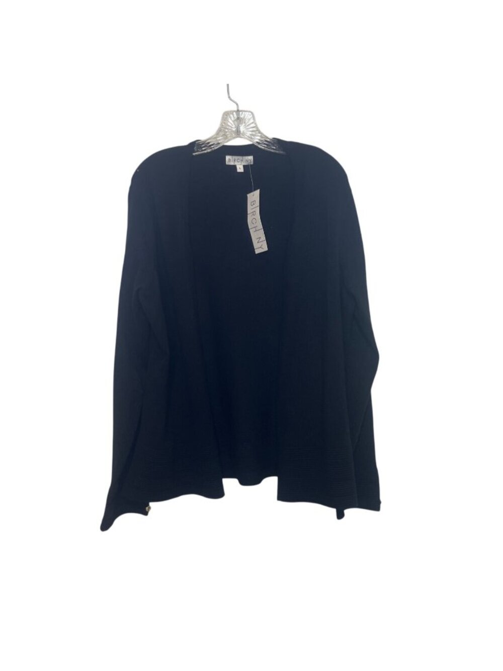 Birch NY Open Front Cardigan Sweater Black Gold Button Cuffs Large Black New